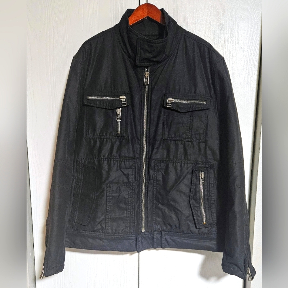 INC Multi pocket -med weight- Black Zip-Up  Jacket (nylon & cotton blend)